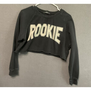 Forever 21 Sweatshirt Womens Small Black Rookie 81 Cropped Pullover Long Sleeve